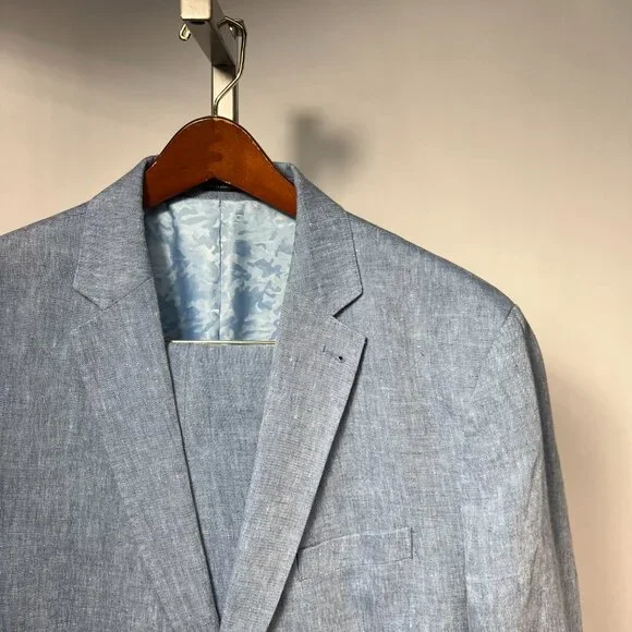 JOSEPH ABBOUD Light Blue 100% Linen 2 Piece Suit Men's 48R - Picture 2 of 16